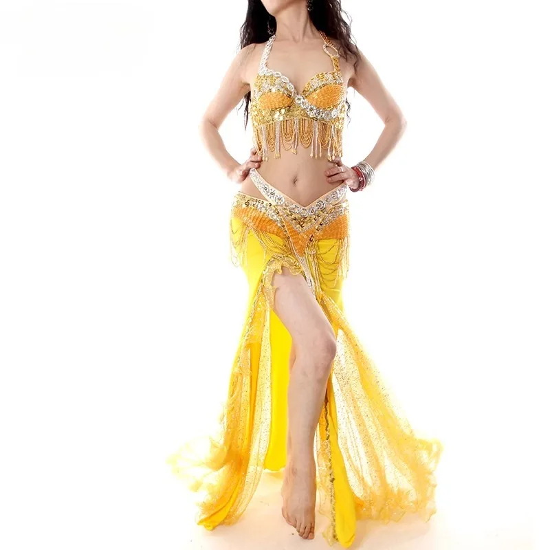 Costumi di danza del ventre personalizzati Set 2025 Nuovo vestito da spettacolo teatrale Reggiseno sexy Taglia grande D-E Cup Dancewear esotico