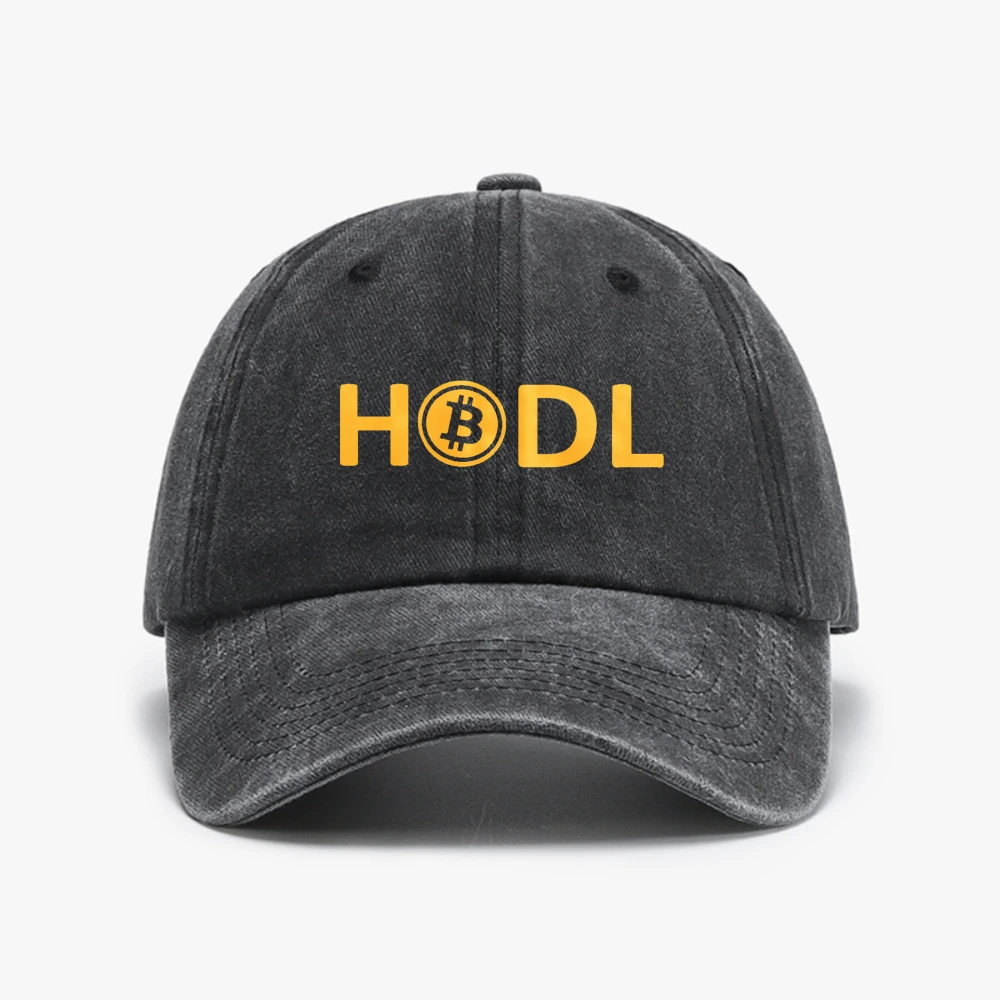 

Bitcoin HODL Graphic Print Baseball Cap Adjustable Low Profile Casual Dad Hat Unisex fashion vintege Washed denim hats