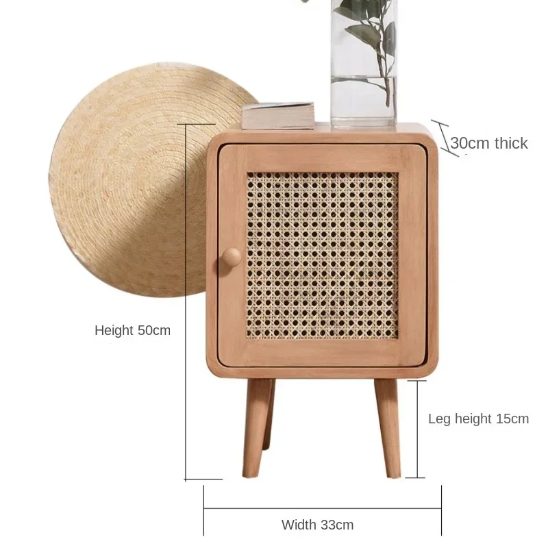 Móveis para casa minimalista moderno mesa de cabeceira natural rattan tecido noite mesa retro quarto armário armazenamento prático suporte