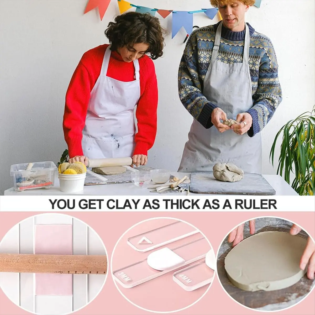 5 Pairs Clay Rolling Pin Guides for Dough Thickness 2/3/4/5/6mm Polymer Clay Thickness Ruler Clay Roller Tools-A51M