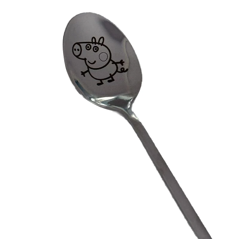 Peppa Pig Cartoon Spoon Kawaii Page George Family Stainless Steel Ladle Home Food for Children Tableware Spoons Birthday Gifts