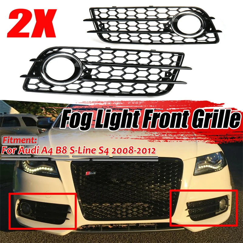 For Audi A4 B8 S-Lines S4 2008 2009 2010 2011 2012 Pair Front Bumper Fog Light Lamp Grille Grill Cover Mesh Honeycomb Grille