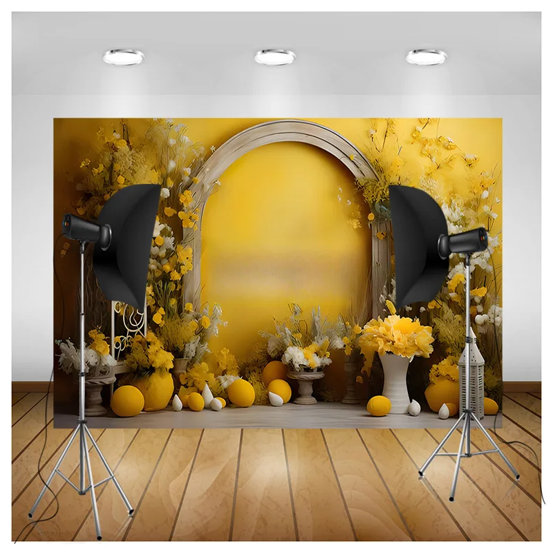 Fondo de fotografía Digital para el día de Pascua, accesorios para estudio fotográfico, conejo, flores, puertas de arco, maternidad, YH-01