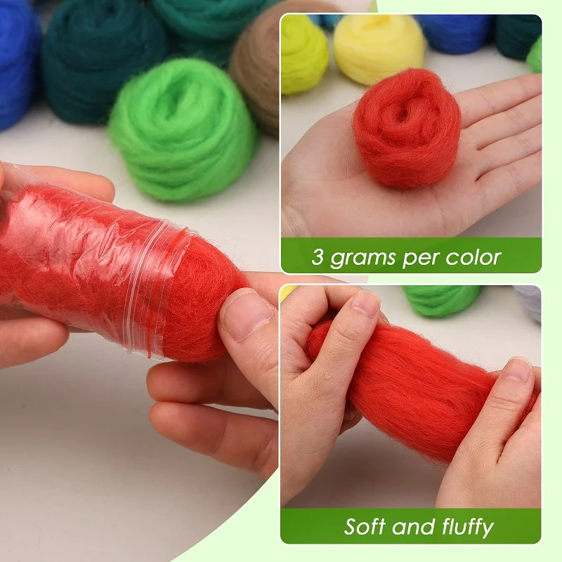 45 Colors Felt Wool Roving Needle Felting Starter Kit with Supplies for Beginners DIY Felting Craft Home Decoration