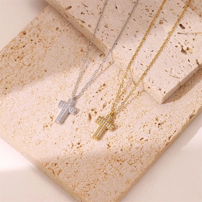 Fashion Female Religion Cross Pendant Necklace Stainless Steel Clavicular Chain Prayer Vintage Jewelry Gift