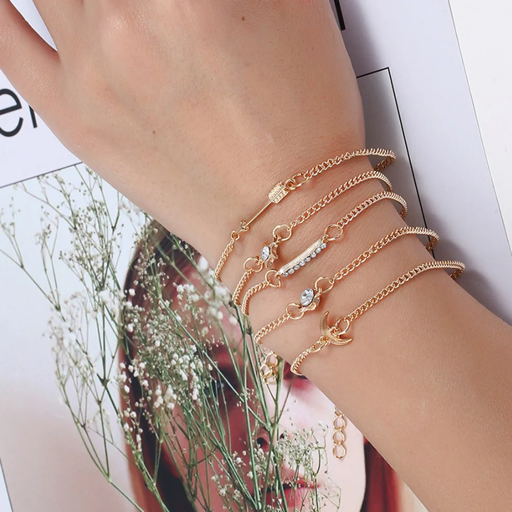 

5Pcs Women Girls Bracelet Sets Cupid's Arrow Adjustable Anklets Beach Ankle Chain Foot Jewelry Women Bracelets