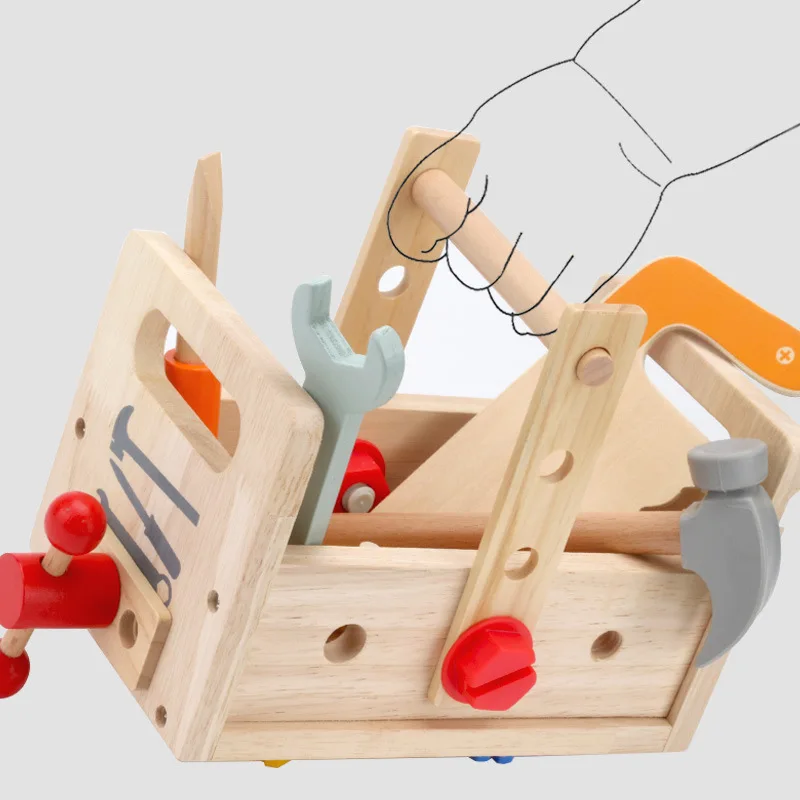 Boîte à outils multifonctionnelle pour enfants, jouet en bois, jeu de simulation, Puzzle, ensemble de démontage, réparation de Slimulation, outil de charpentier, cadeau pour garçon