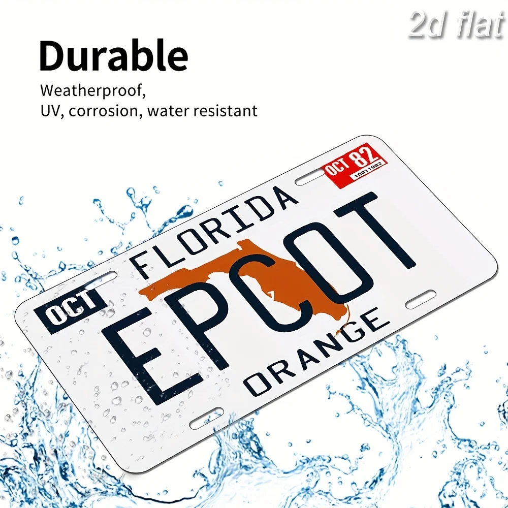 Florida EPCOT Orange Metal Wall Sign -, Weather-Resistant  Art for Home, Cafe, Bar, Restaurant & Club Decor, Pre-Drilled Easy I
