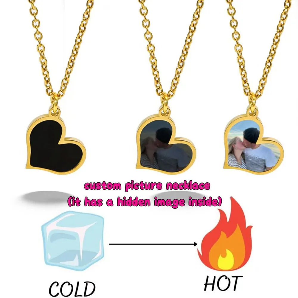 

2025 New Personalized Heat Activated Magic Necklace, Custom Necklace with Hidden Picture Photo Pendant Gifts for Women and Men