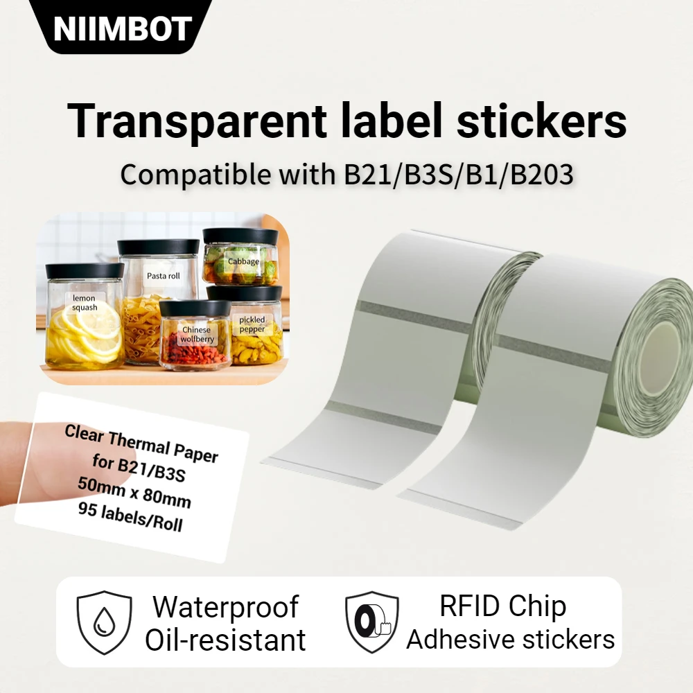 3 Rolls Of Niimbot White Synthetic Sticker Roll For Portable Label Printer B1 B21 B3S Model  Waterproof Oil-proof Scratch-proof