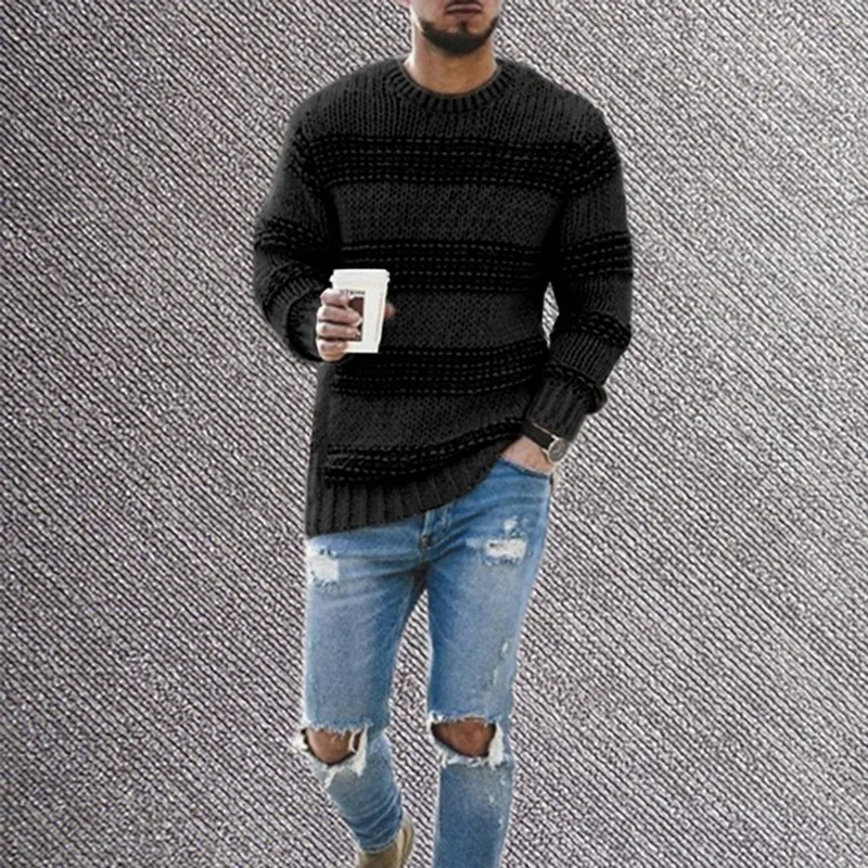 

Men's Casual Knitted Sweater round Ne Stripe Faion Autumn Winter Long Sve Leisure Clothing Comfortable Soft Camere