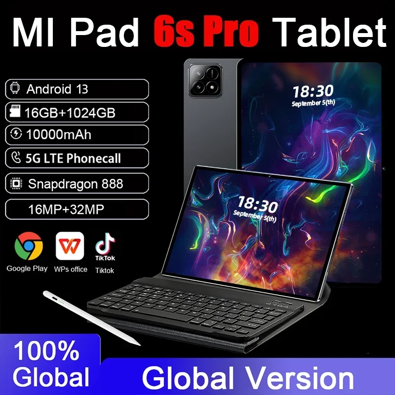 

2024 Global Version Original Pad 6S Pro Tablet 11inch HD 4K Android 13 16GB+1T 10000mAh 5G Dual SIM Bluetooth WiFi GPS Tablet