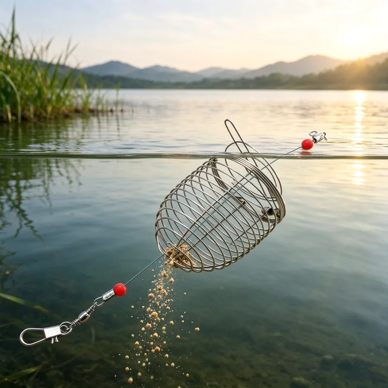 10PCS 4.5cm Stainless Steel Bait Cage Fishing Bait Feeder with Hinged Lid Rustproof Chum Dispenser for Freshwater & Saltwater