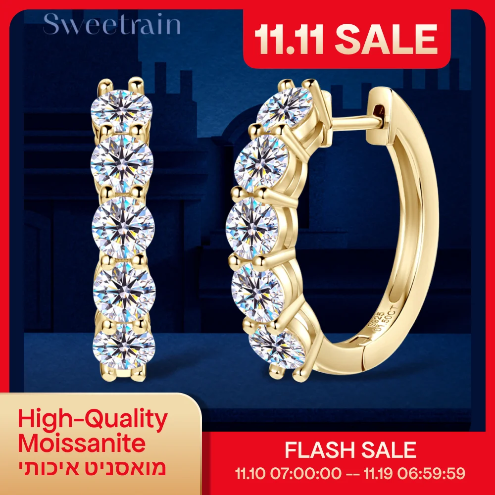 

Sweetrain 4mm GRA Certified Moissanite Hoop Earring Huggie Hoops 925 Sterling Silver Earrings for Women Bride Wedding Jewelry