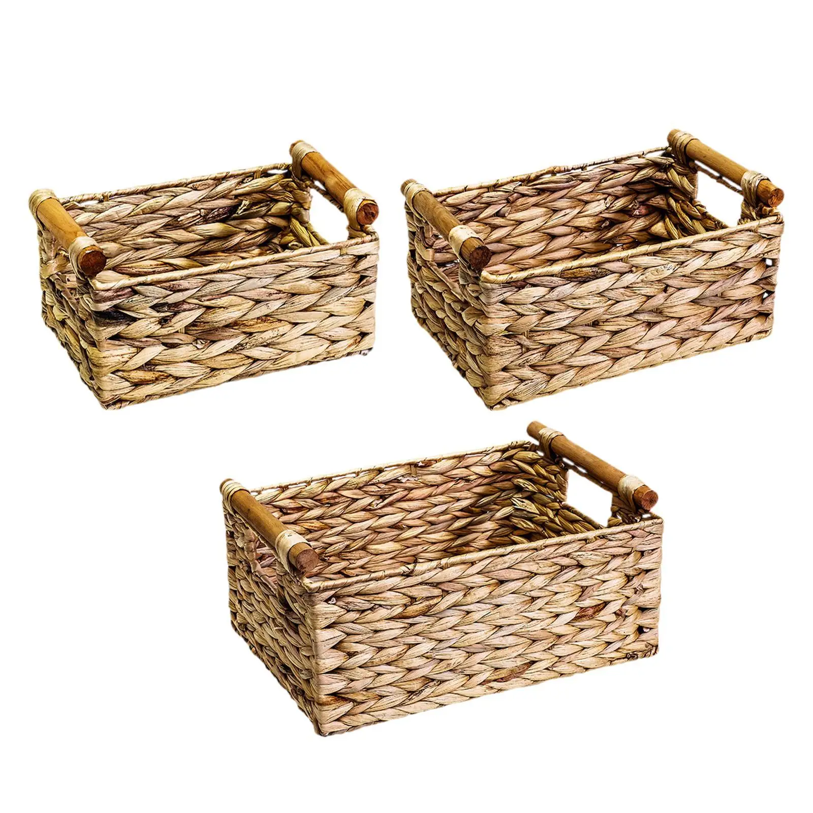 Handmade Woven Storage Basket Closet Organizer Multi-scenario No Lid Picnic Basket Water Hyacinth Basket for Cabinet Bathroom