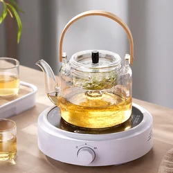GIANXI Glass Tea Pot With Bamboo Handle Steaming And Boiling Double Filter Liner Teapot Set Transparent Glass Kettle