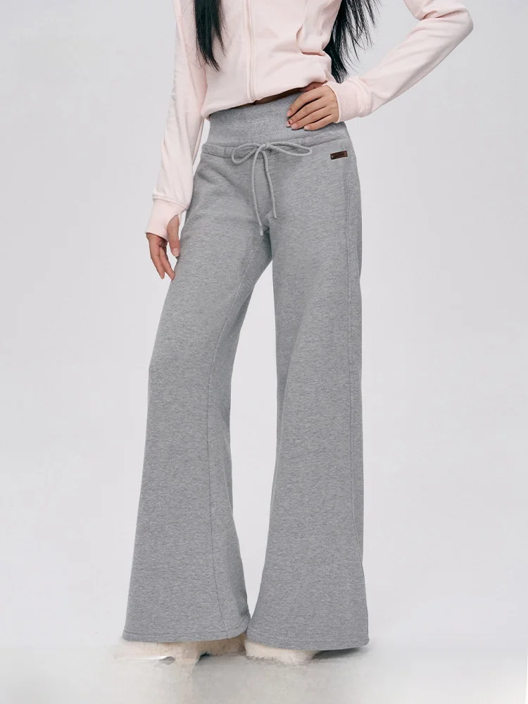 

Брюки Lii.Liilou с высокой талией, прямые, из хлопка, с похожей на флис отделкой, на шнурке, повседневные, удобные, свободного кроя, женские