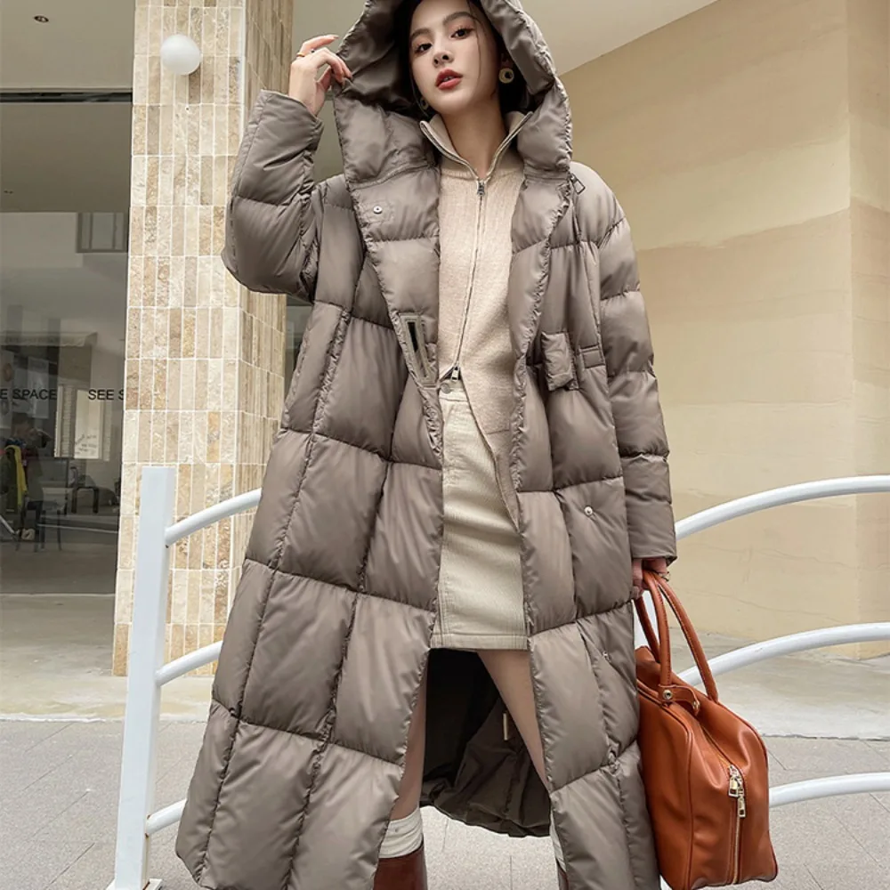 Down Jacket Women Winter Women White White Goose Down Coat Lady Long Thick Warm Puffer Parkas Loose Hooded Chic Design Outwear