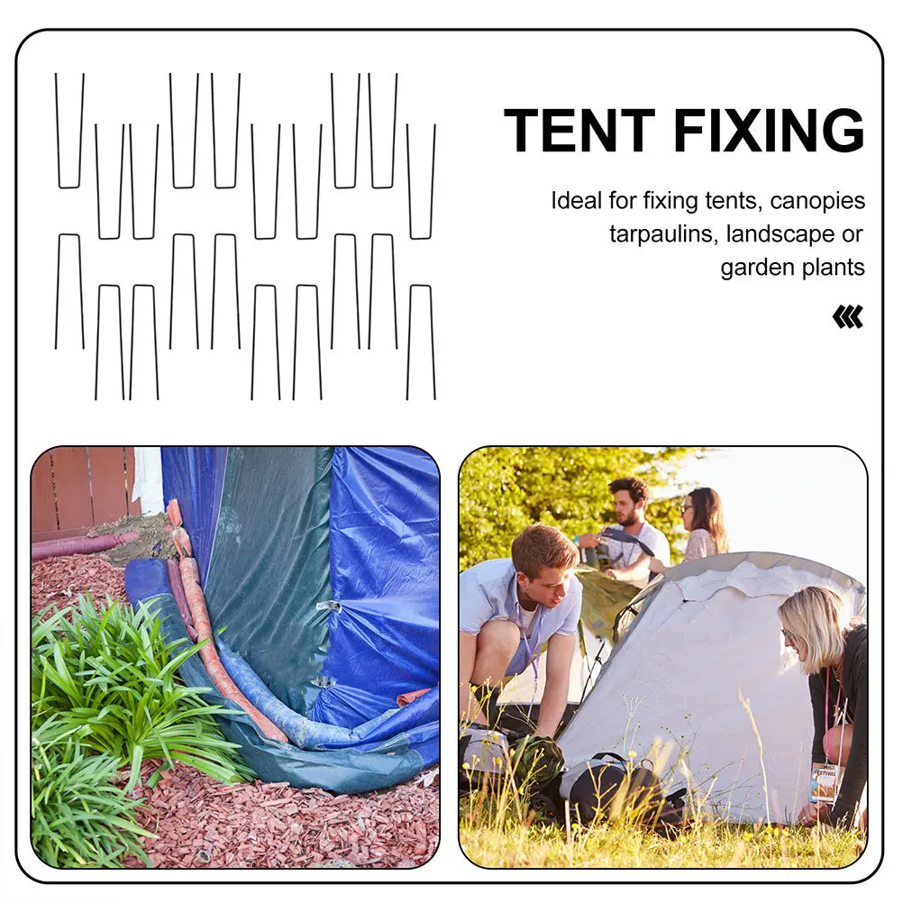 

50Pcs Garden Stakes U-Shaped Fastening Ground Pegs for Outdoor Lawn Artificial Turf Fixing Landscaping Fabric Garden Stakes