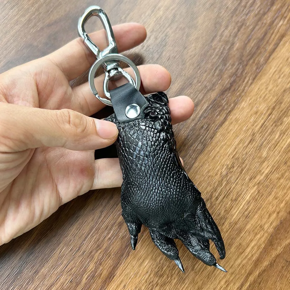 Couro genuíno crocodilo pele Keychain, Carteira com chaveiro, Garra dianteira e traseira, Mosquetão