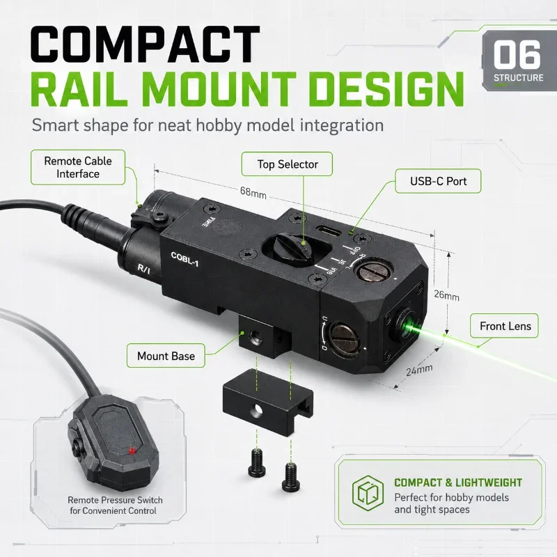 Portable CQBL-1 Positioning Laser Green Light Beam Wired Remote Switch Hobby Model Game Modification Part