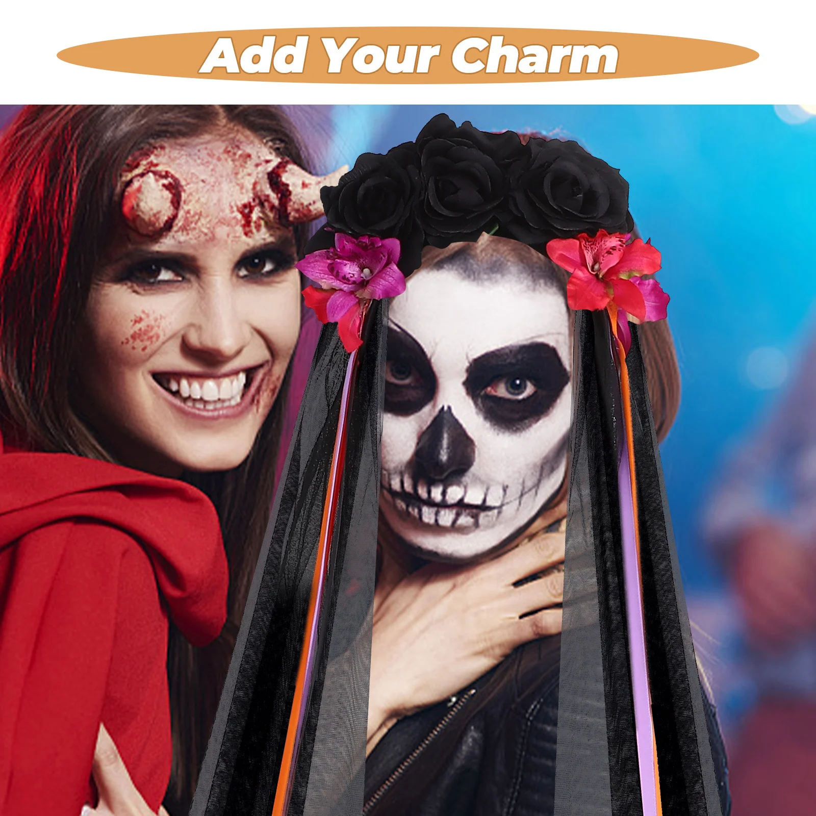 

Легкая повязка для волос с черным и красным цветком на Хэллоуин, один размер, подходит для большинства костюмов, вечерние головные уборы для косплея, обручи для волос для женщин и девочек