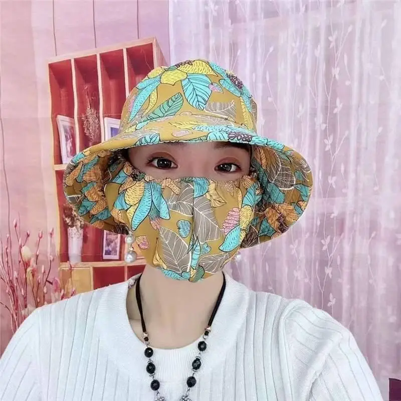 {MAX-66} 1 Piece Summer Women Countryside Style Fashion Floral Hat With Mask And Fisher Hat