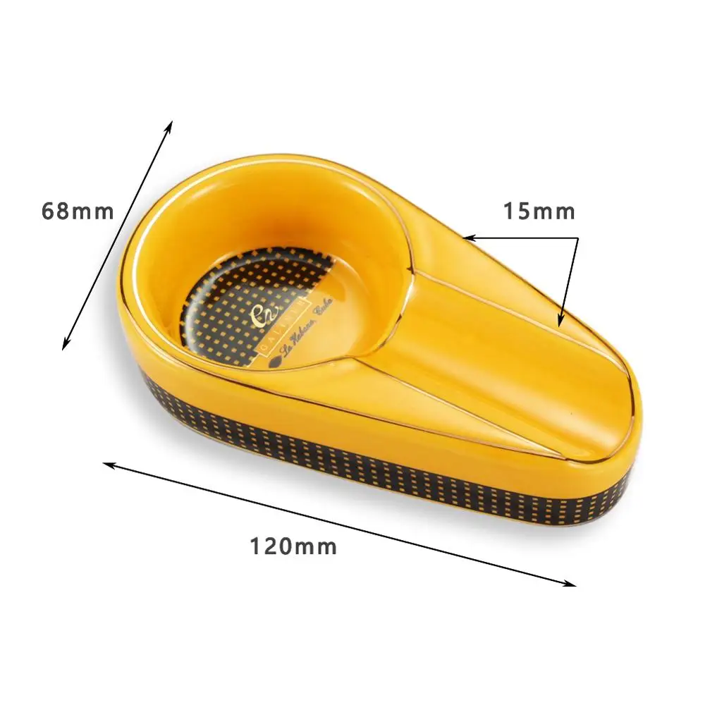 GALINER Ceramic Cigar Ashtray Single Cigar Holder Gadgets Round Ash Slot 4 Colors Yellow Tobacco Portable Ashtray Luxury