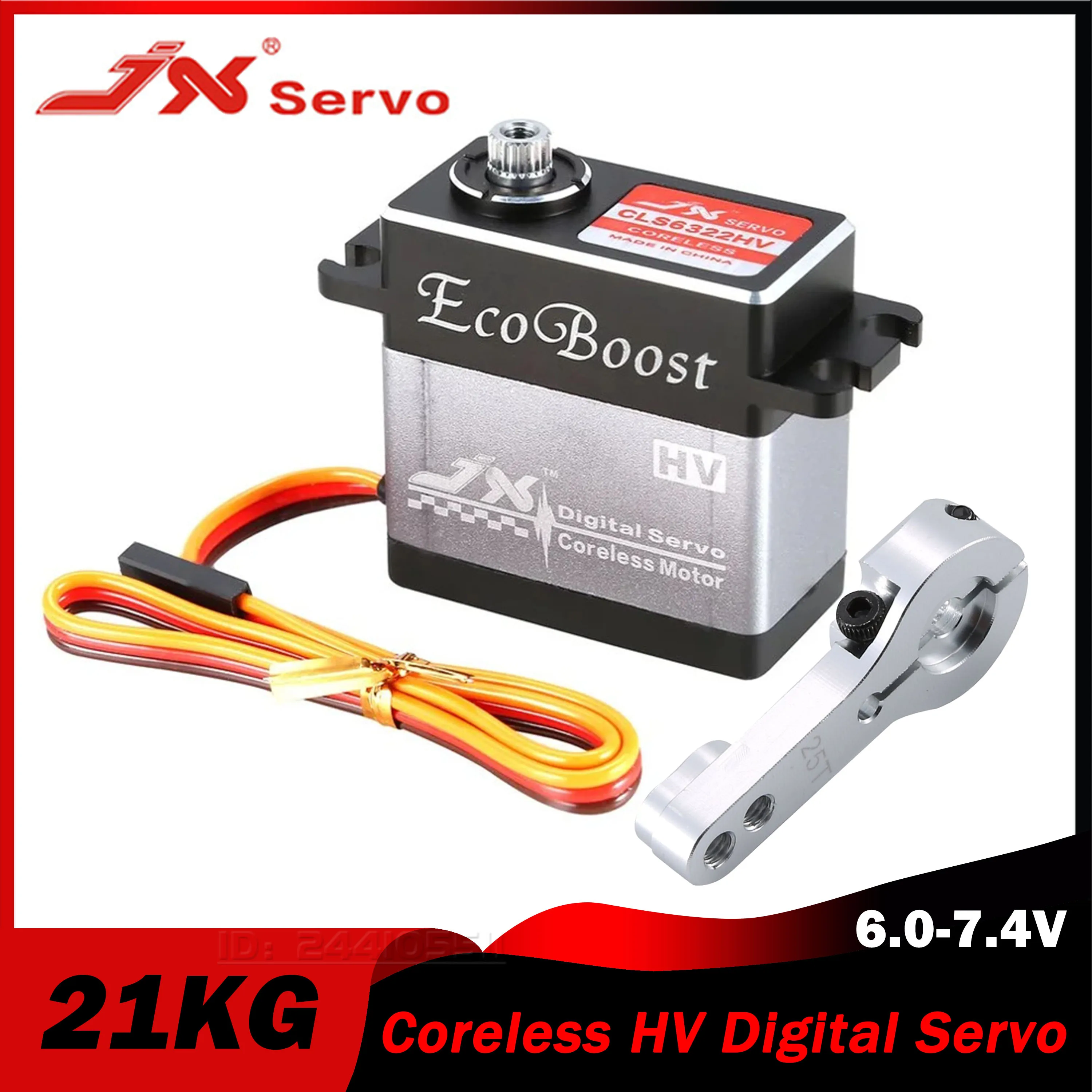 JX 21KG Coreless Digital Servo 180 Degree CLS6322HV 6.0-7.4V HV Metal Gear Motor 25T Arm for RC Car Robot Aircraft Helicopter