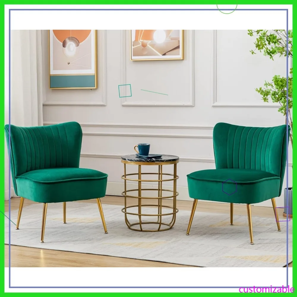 

Комплект из 2-х зеленых бархатных кресел с золотыми ножками, удобные кресла-крылья для гостиной, спальни, гостевой комнаты