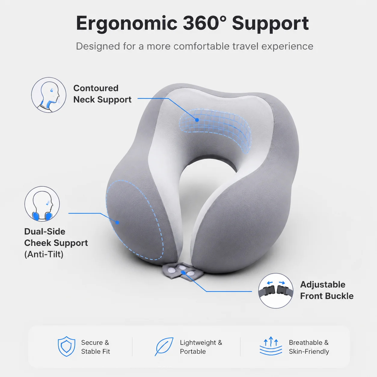 Memory Foam Travel Neck Pillow U-Shaped Ergonomic Airplane Flight Sleeping Cushion with Hard Storage Case Portable