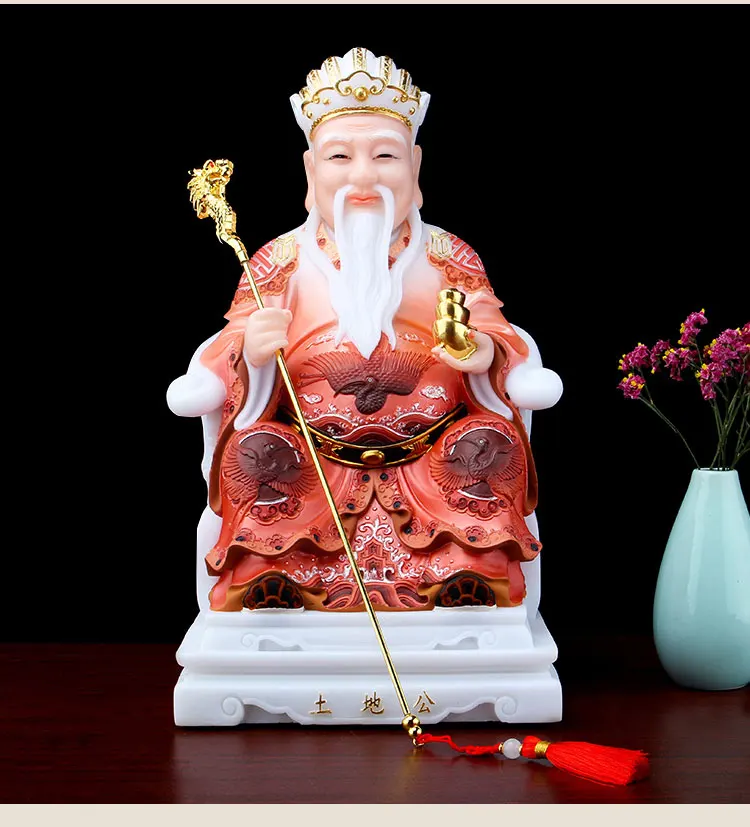 A pair 2pcs High grade gilding jade BUDDHA HOME shop Bring wealth money luck God of wealth CAI SHEN TU DI GONG PO BUDDHA statue