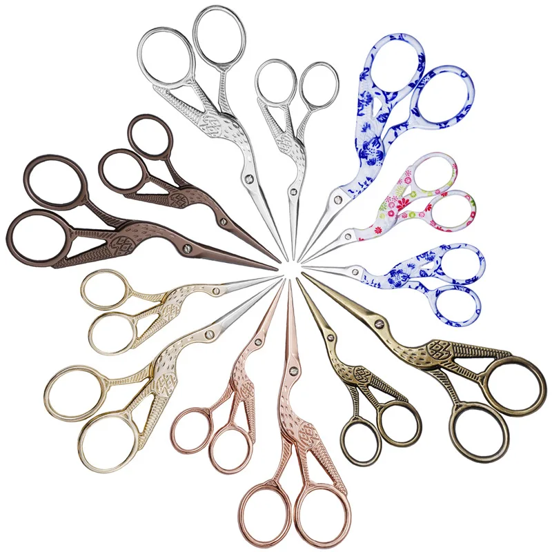 Color Printing Stainless Steel Antique Scissors for Sewing Exquisite Vintage Stork Scissors DIY Sewing Tools Needlework Scissors