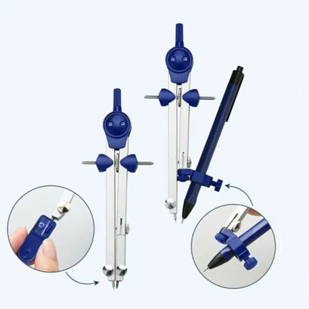 7pcs/Pack Transparent Cover Drawing Compass Kit Measuring Ruler Plastic Drawing Tool Set Mechanical Pencil Stainless steel