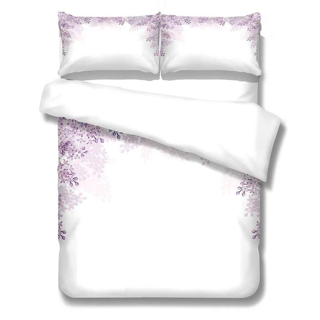 

HUANZHUANG Bedding Duvet Cover Soft Comfortable Bedding Simple Purple Flower Suitable For Home 3D Printed Decoration Children'S