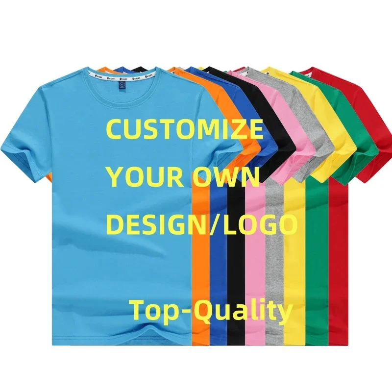 DIY Custom LOGO Image Summer Short-Sleeve Round-Neck Cotton Family T-Shirt Solid Color Tops for Dad Mom and Kid Blank White