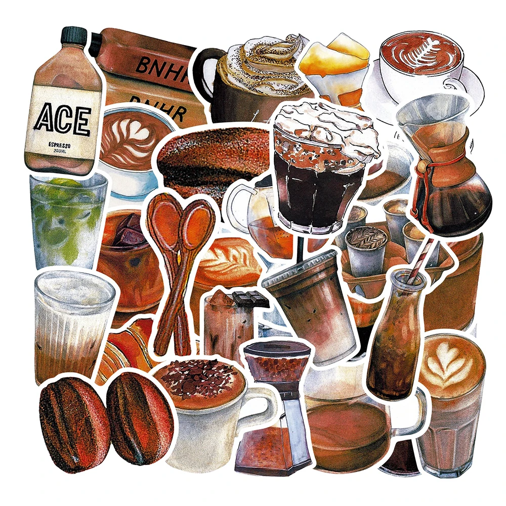 Autocollants Vintage JXCoffee Drinks, Décoration DIY, Réfrigérateur, Ordinateur Portable, Téléphone, Planche à Roulettes, Valise, Graffiti Mural, 10 PCs, 30 PCs, 50PCs