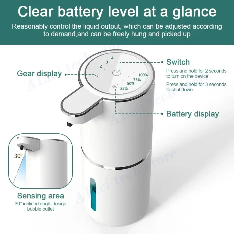 380ml Automatic Soap Dispenser Foam USB Charging Touchless Smart Display Infrared Sensor Liquid Soap Dispensers Hand Washer