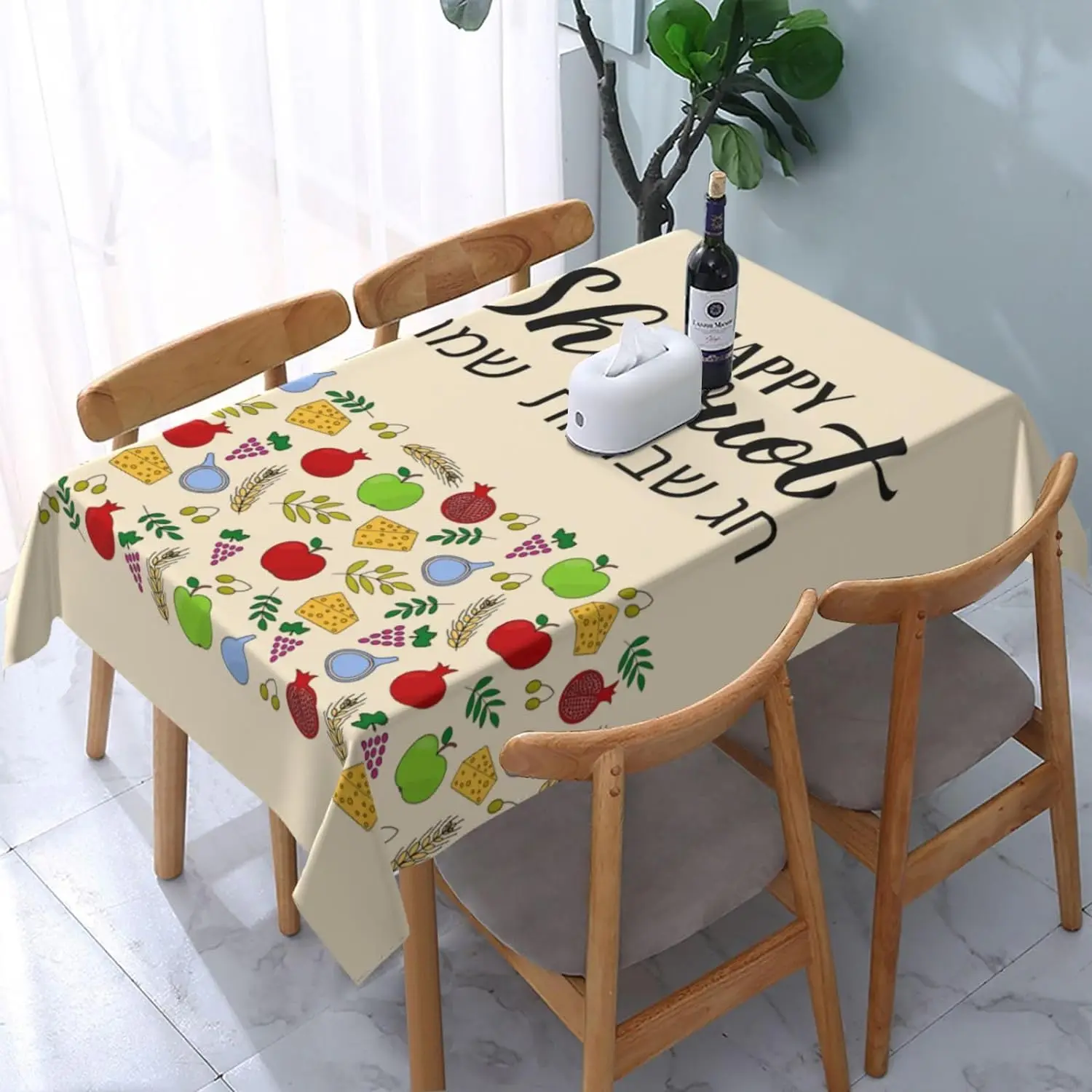 Happy Shavuot Tablecloths Washable Rectangle Table Covers for Jewish Festival Party Decor Kitchen Dining Room Table Decorations