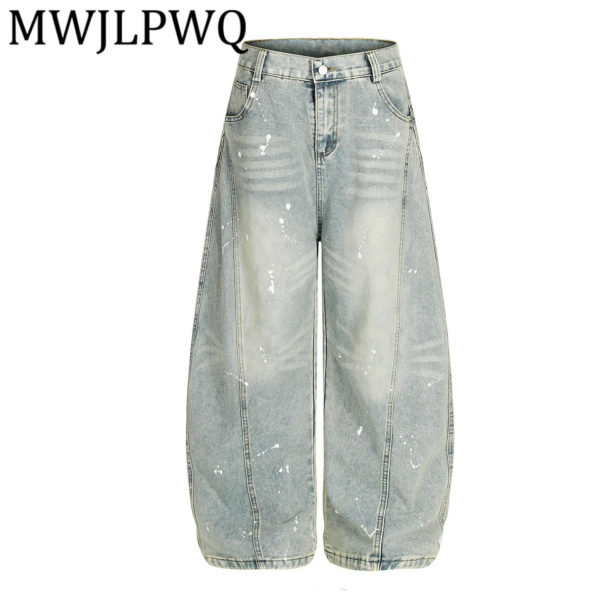 

MWJLPWQ 2025 г., осенние новые потертые джинсы в американском стиле с чернильным дизайном, мужские осенние повседневные широкие брюки Vibe High Street Machete 21228