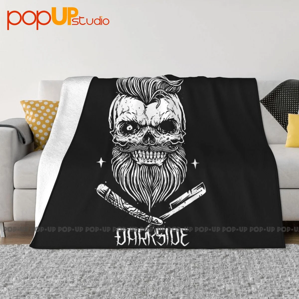 Darkside Beard Barber Razor Skull Biker Rockabilly Blanket Autumn For Bed On The Sofa Bedding Travel Home Decotation