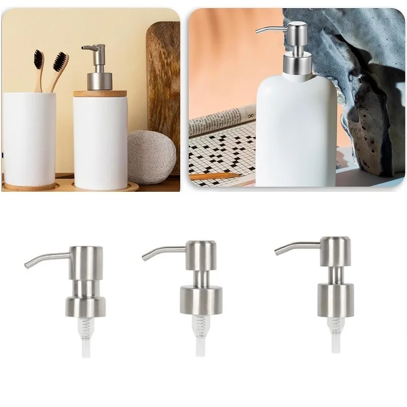1PC Reusable 304 Stainless Steel Soap Pump Head Replacement Dispenser Top for Lotion Bottles, Fits 24mm-28mm Standard Diameter