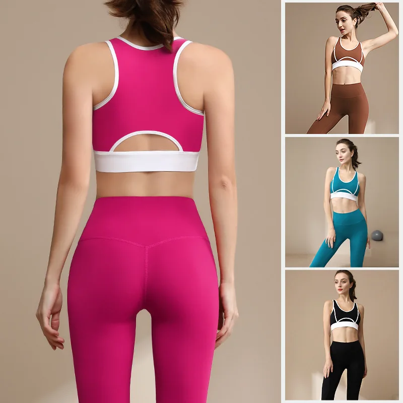 Legginsy z wysokim stanem + biustonosz kobiety joga dwuczęściowy zestaw Patchwork Fitness dres na siłownię trening bieganie odzież sportowa Ropa