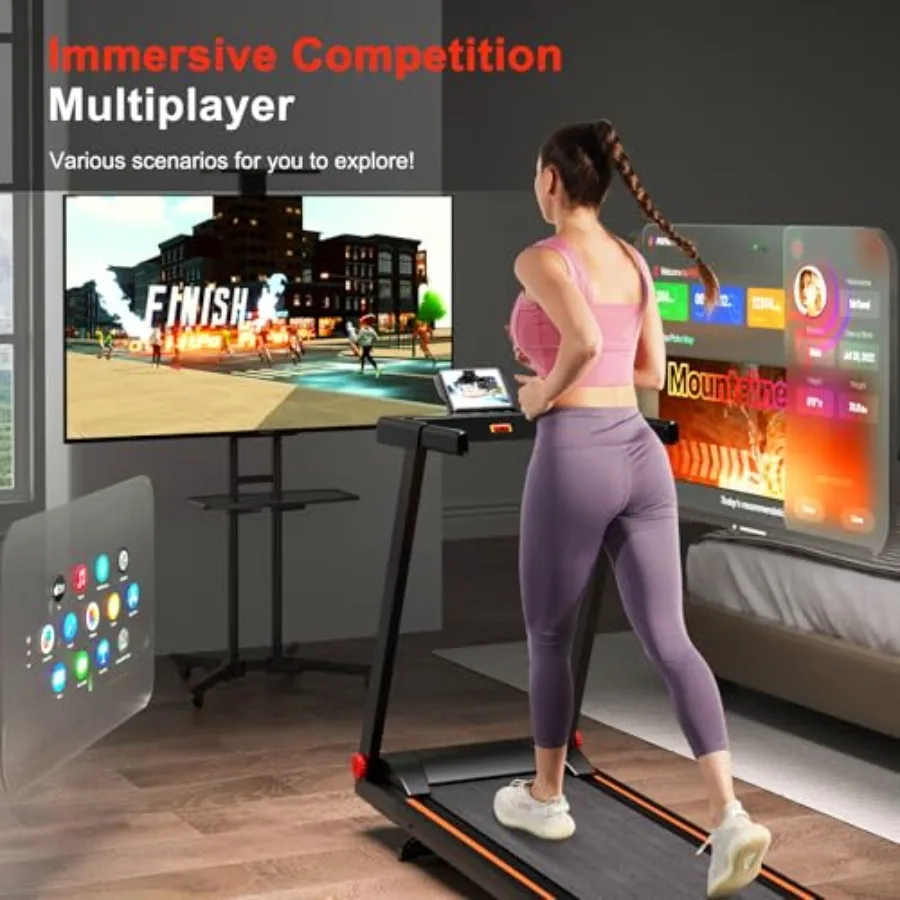 Home walking pad treadmill with 3.0 HP motor black ABS plastic frame incline function and app control 300 LB ccity 7.5 MPH spee
