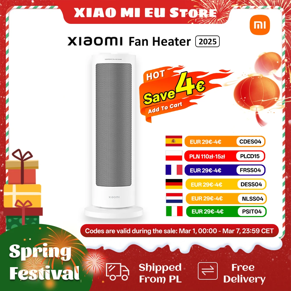 XIAOMI Heizlüfter, kompakter, schnell erhitzender, oszillierender elektrischer Heizlüfter für zu Hause mit Thermostatischer Steuerung