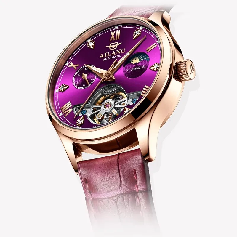 Ms. Ailang brand fashion high-end automatic mechanical watch waterproof hollow moon tourbillon view 3