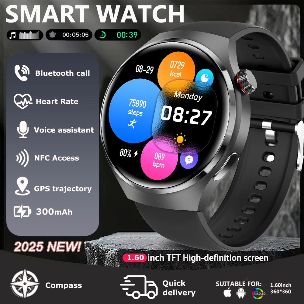 

2025 New Men Smart Watch GPS Trajectory 360*360 HD Screen AMOLED Heart rate BT Call Health Monitoring Women Smartwatch