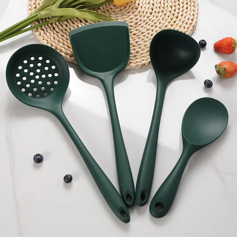 Green Silicone Cooking Utensils Set Non-Stick Spatula Shovel Soup Spoon Colander Spoon Cooking Tools SetKitchen Tool Accessories