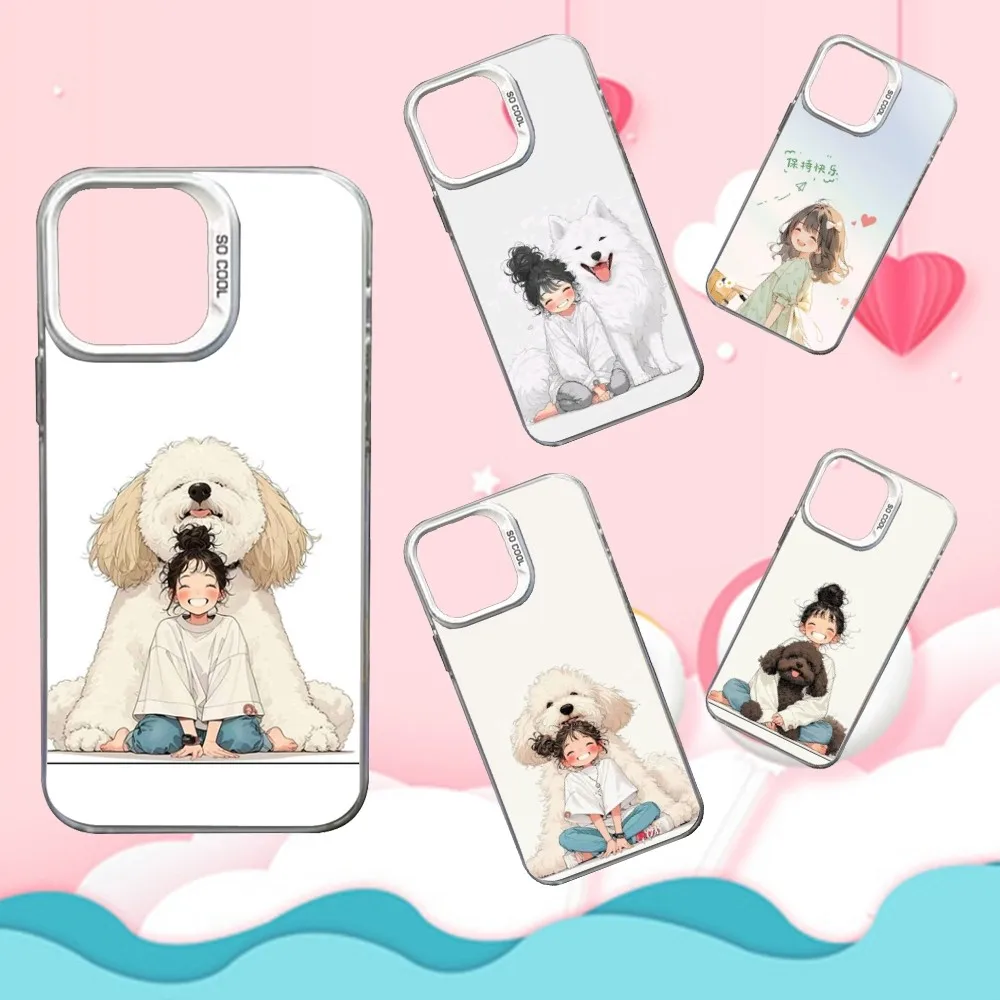 

Cute Kid Girl Dog Phone Case For iPhone 16,15,14,13,12,11,Mini,Pro,SE,MAX White Matte Shockproof Cover