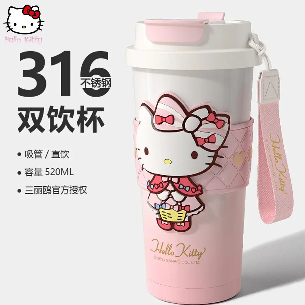 

Sanrio Hello Kittys 316 Material Thermal Cup Kawaii Kuromi Cinnamoroll Coffee Water Bottle Double Drinking Tumbler Cartoon Cute